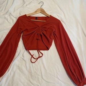 ZAFUL BRANK LONG SLEEVE CROP TOP DRAW STRINGS LONG-SLEEVE TOP TRENDY